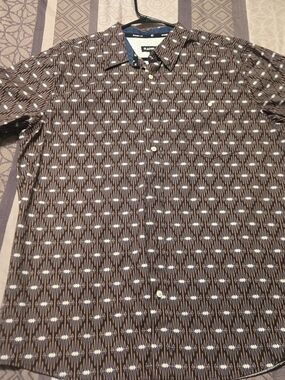 XL Rank 45 Brown Geometric Short-Sleeve Button-Down Shirt